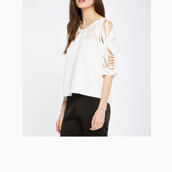 Sandro Elane Short Sleeve Laser Cut Top - Picture 4 of 5